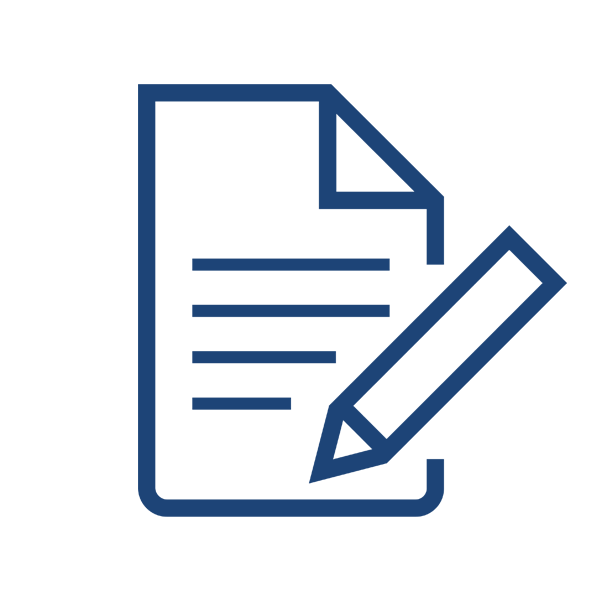 A simple dark blue square on a white background.
