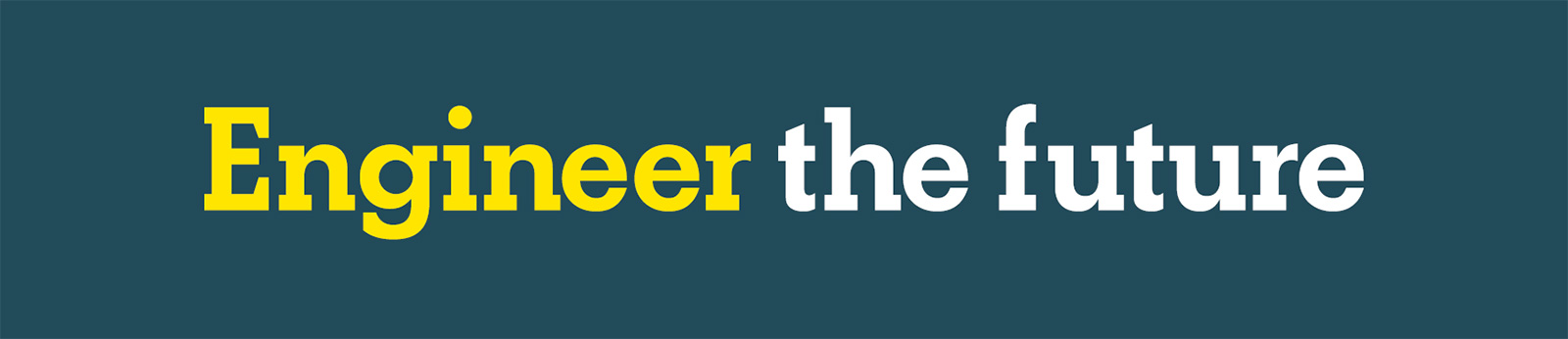 The text 'Engineer the future' in yellow and white on a dark blue background.